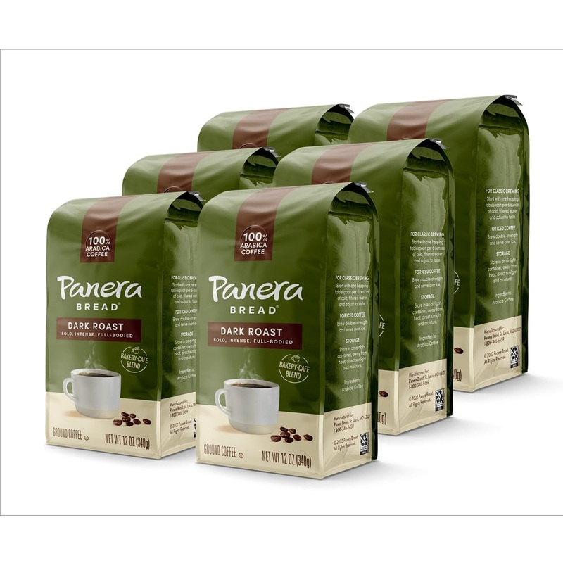 Panera Bread Dark Roast Ground Coffee, 100% Arabica Coffee, Kosher, 12 Ounce (Pack Of 6)