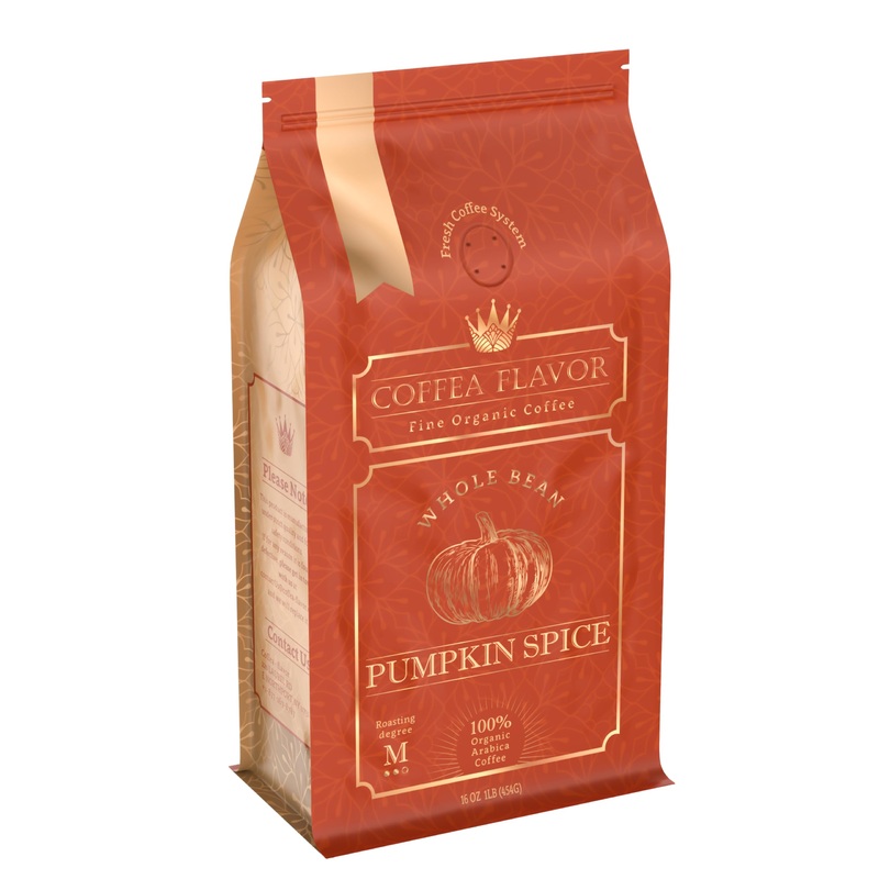 Spiced Pumpkin Flavored Whole Bean Coffee – Organic, Single Origin, Medium Roast, 100% Arabica, Naturally Flavored – 16 Oz Bag –