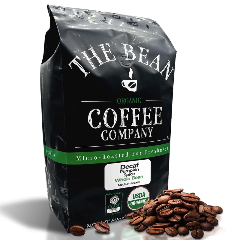 The Bean Organic Coffee Company Water Processed Decaf Pumpkin Spice, Medium Roast, Whole Bean Coffee, 5-Pound Bag