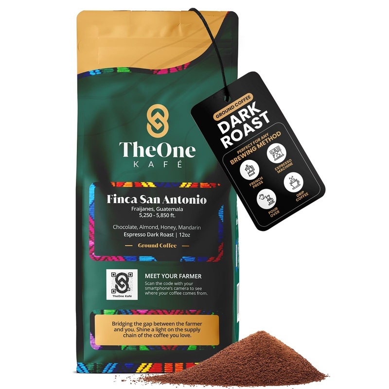 Theone Kaf   Guatemala Dark Roast Ground Coffee, 12Oz – Specialty Organic Coffee Ground, Fresh Roast Single Origin With Rich, Sm