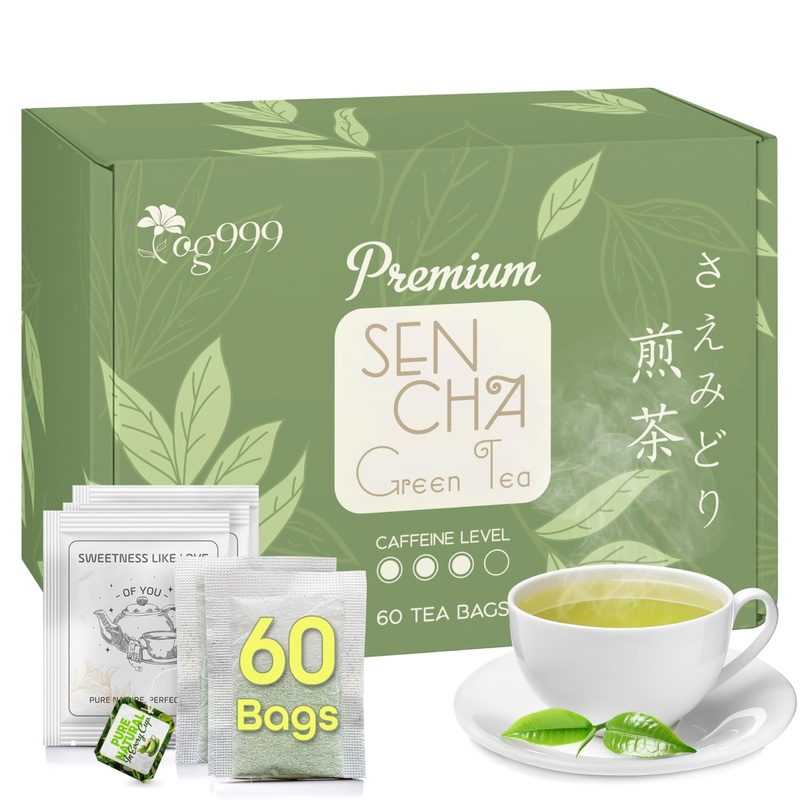 Tog999, Premium 60 Sencha Green Tea Bags, 100% Natural & Pure From Sencha Green Tea Leaves. Loose Leaf Sencha Herbal Tea. No Sug