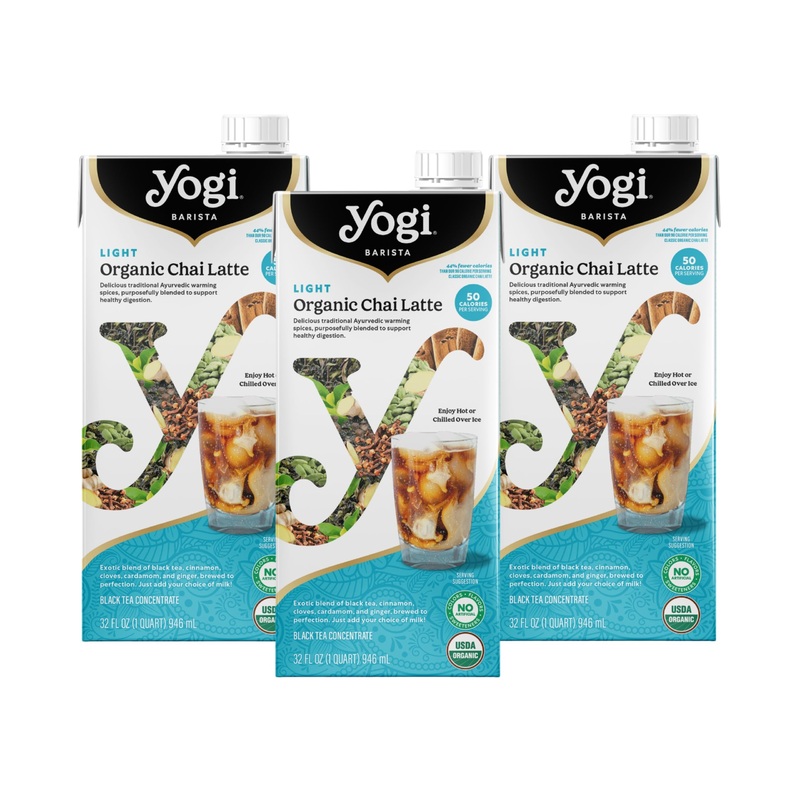 Yogi Barista Light Organic Chai Latte – 32 Fluid Oz (3 Pack) – Organic Chai Tea Concentrate – Supports Healthy Digestion – Inclu