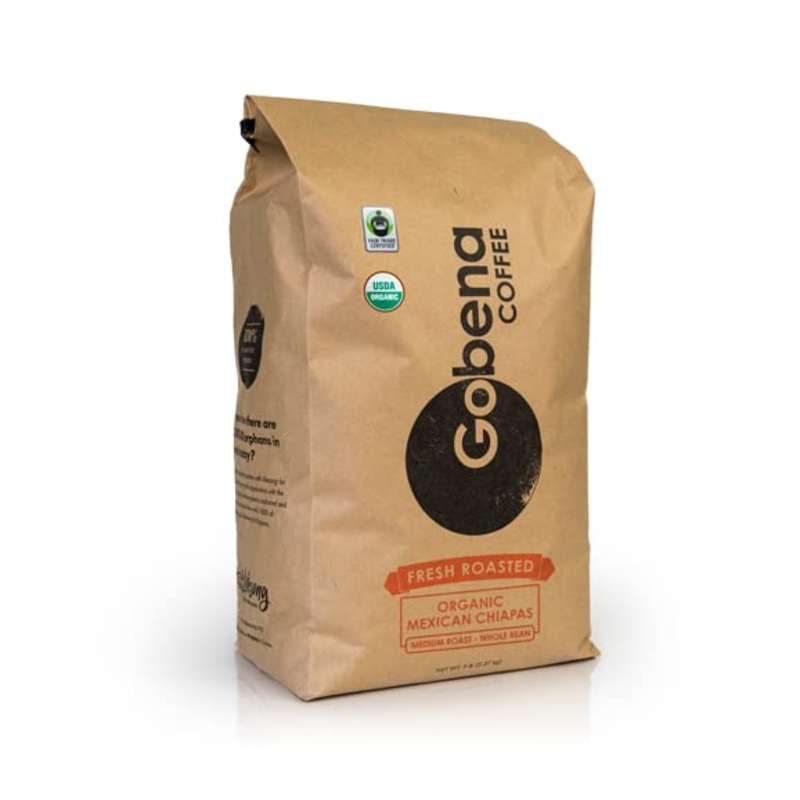 5Lb Fair Trade Organic Certified Mexican Chiapas Whole Bean Coffee Medium Roast, 100% Arabica Specialty Coffee, 80 Ounces, 5 Pou