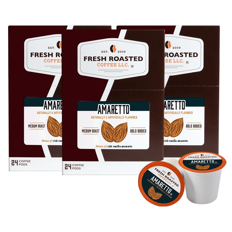 Fresh Roasted Coffee, Amaretto, Flavored Coffee Pods, 72 Count