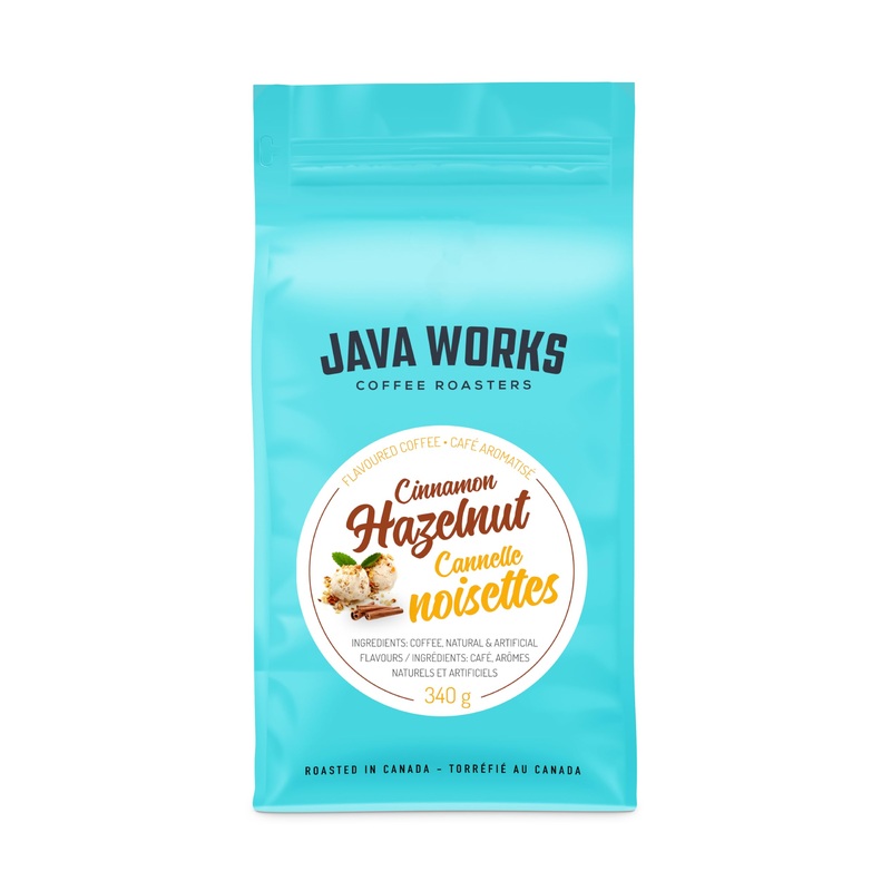 Java Works Coffee – Cinnamon Hazelnut Flavored Coffee | 12 Ounces | Medium Roast | Whole Bean | No Sugar Added
