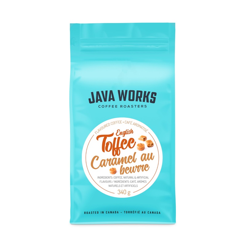 Java Works Coffee – English Toffee Flavored Coffee | 12 Ounces | Medium Roast | Whole Bean | No Sugar Added