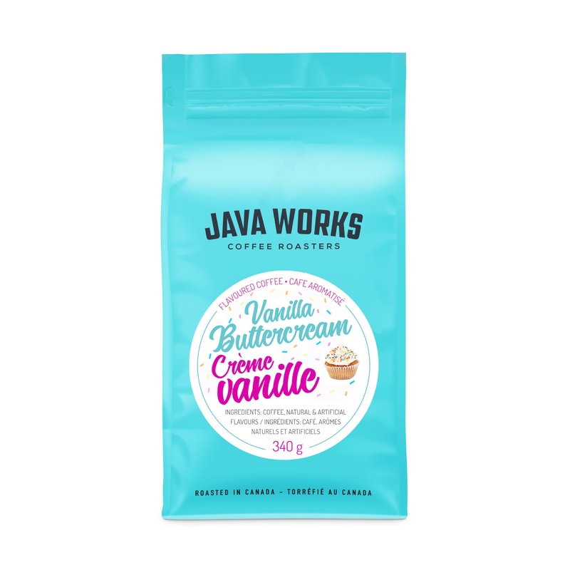 Java Works Coffee – Vanilla Buttercream Flavored Coffee | 12 Ounces | Medium Roast | Whole Bean | No Sugar Added