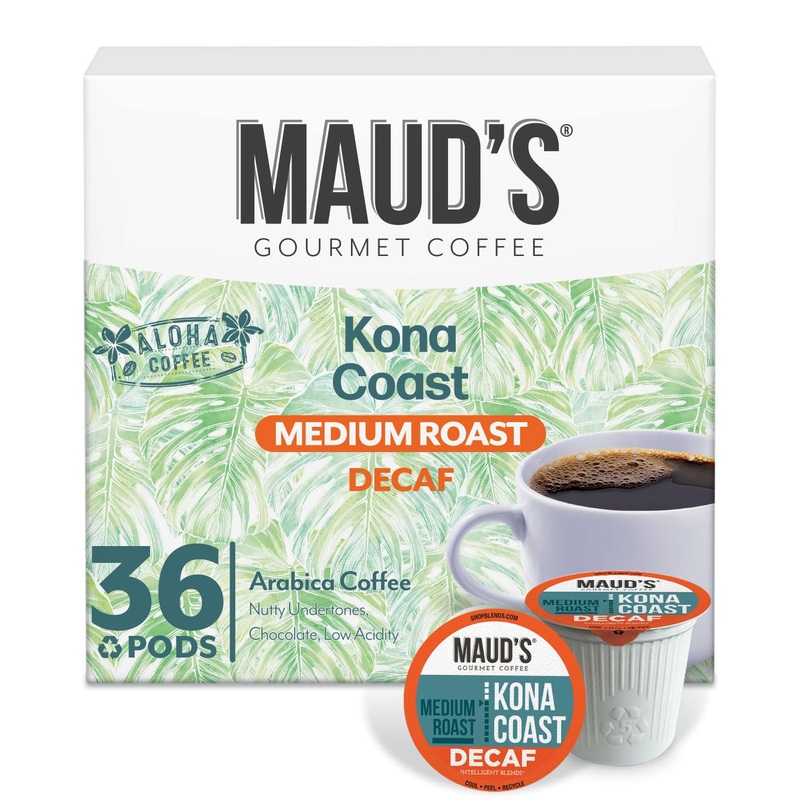 Maud’S Decaf Kona Coffee Pods, 36 Ct, Decaffeinated Medium Roast Coffee In Recyclable Single Serve Pods – 100% Arabica Coffee, C