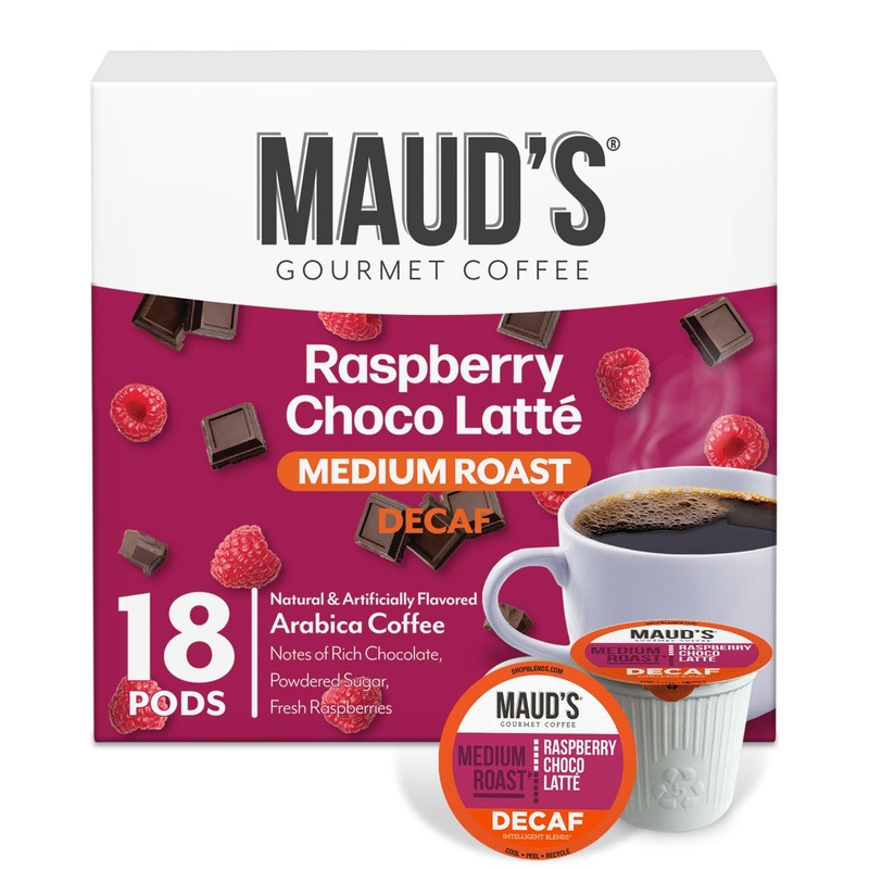 Maud’S Decaf Raspberry Chocolate Flavored Coffee Pods, 18 Ct, Decaffeinated Medium Roast Flavored Coffee In Recyclable Single Se