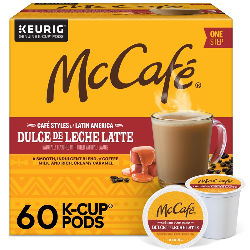 Mccaf   Dulce De Leche Latte, One Step Latte Single Serve Keurig K-Cup Pods, Flavored Coffee, 60-Count Box (6 Packs Of 10)