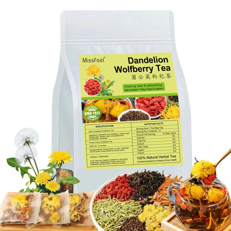 Miss feel Dandelion Wolfberry Tea – 12 Pcs Kidney & Liver Detox Blend, 144g (12gx12 packs) with 8 Chinese Herbal Ingredients