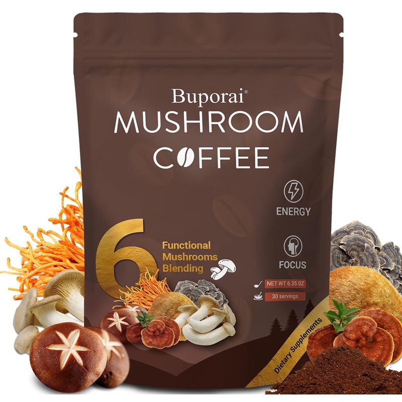 Mushroom Coffee, Instant Mushroom Coffee Organic With 6 Mushrooms Lions Mane, Cordyceps, Turkey Tail & Other For Energy, Focus,