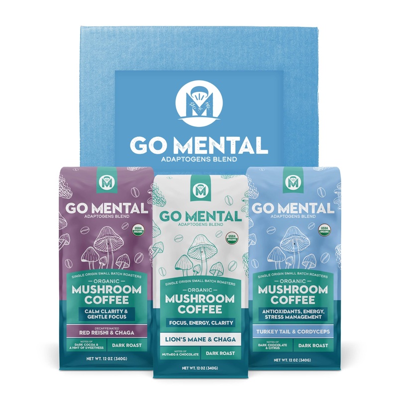 Organic Mushroom Coffee 3 Bag Gift Box Set, Lion’S Mane & Chaga, Red Reishi & Chaga Decaffeinated, Turkey Tail & Cordyceps, Immu