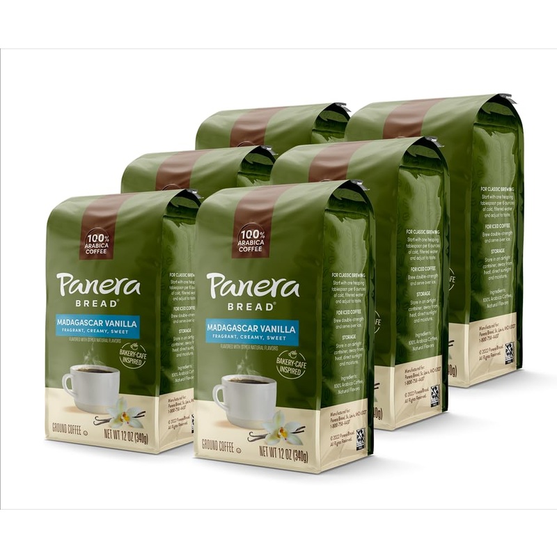 Panera Madagascar Vanilla Light Roast, Ground Coffee, Flavored Coffee, Bagged 12Oz, Pack Of 6