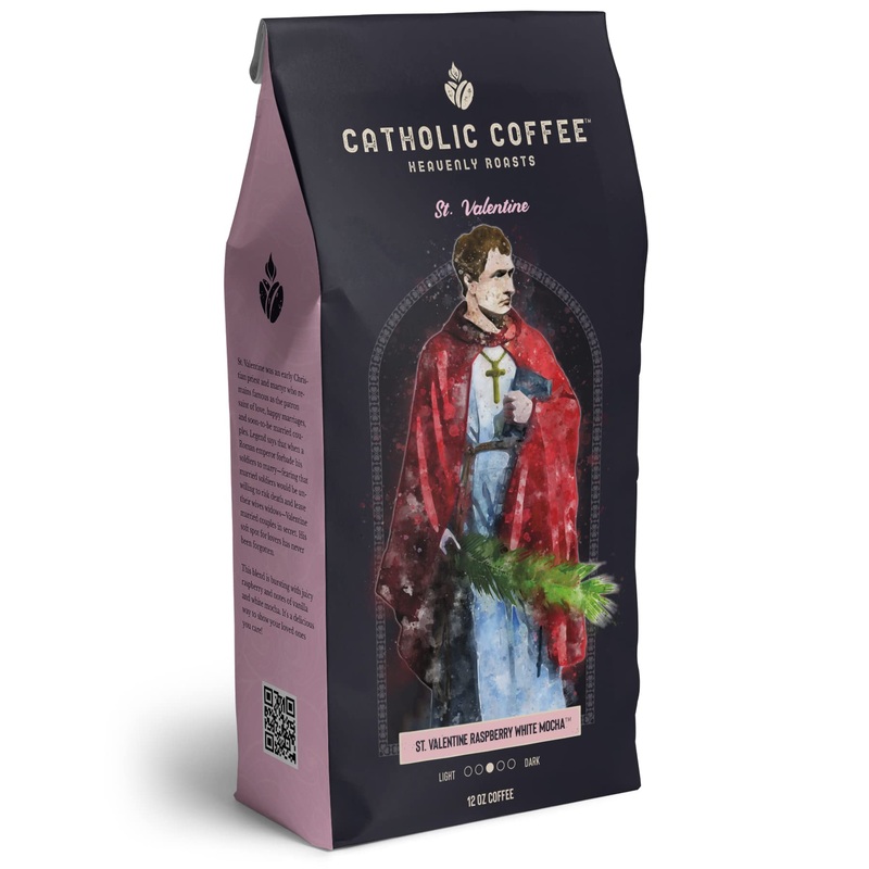 St. Valentine Raspberry White Chocolate 12 Oz Catholic Coffee (Whole Beans) Small-Batch Craft Coffee, Gift For Catholic Faithful