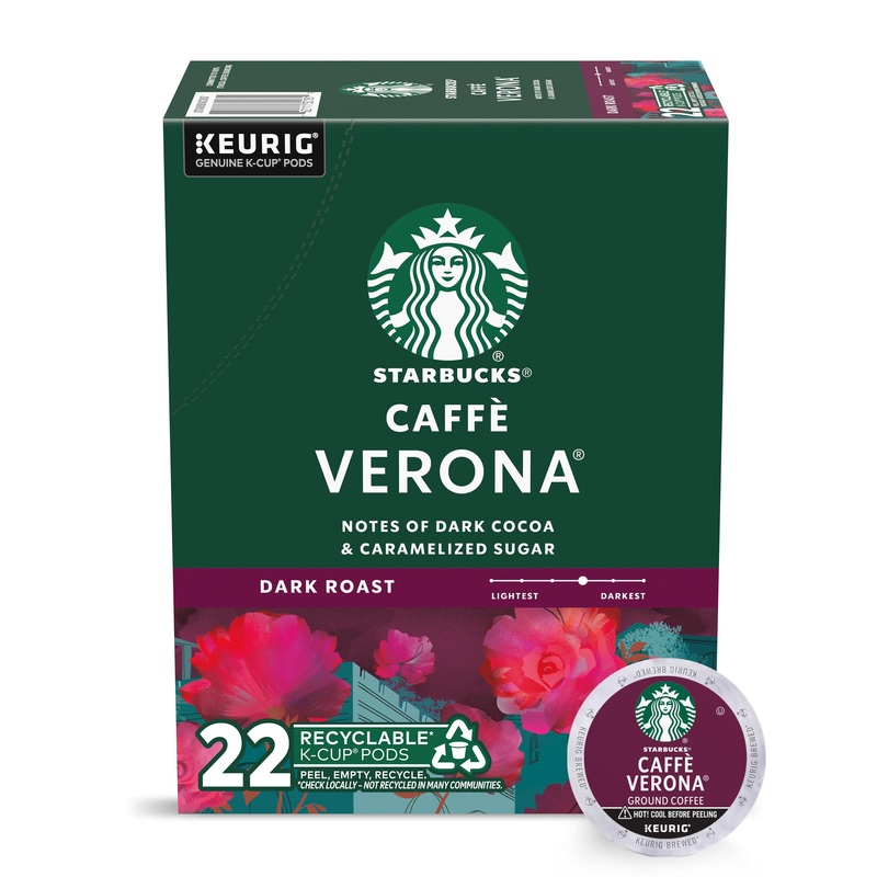 Starbucks K-Cup Coffee Pods, Dark Roast Coffee, Caff Verona For Keurig Coffee Makers, 100% Arabica, 1 Box (22 Pods)