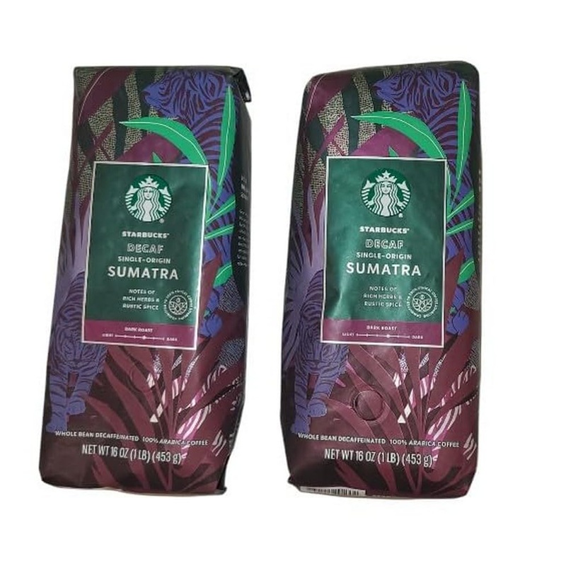 Starbucks Whole Bean Coffee, Decaf Sumatra, 16-Ounce Bags (Pack Of 2)