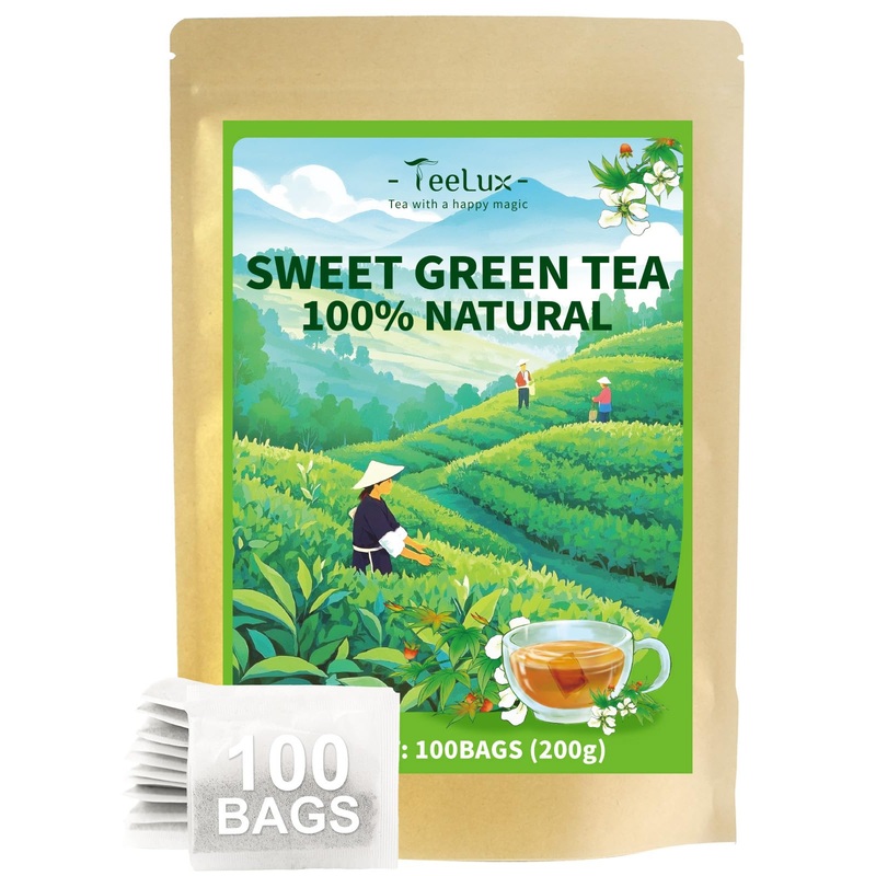 Teelux Sweet Tea Bags, Green Tea Blended With Natural Sweet Tea, Brisk & Sweet Taste, Zero Sugar, 100 Count