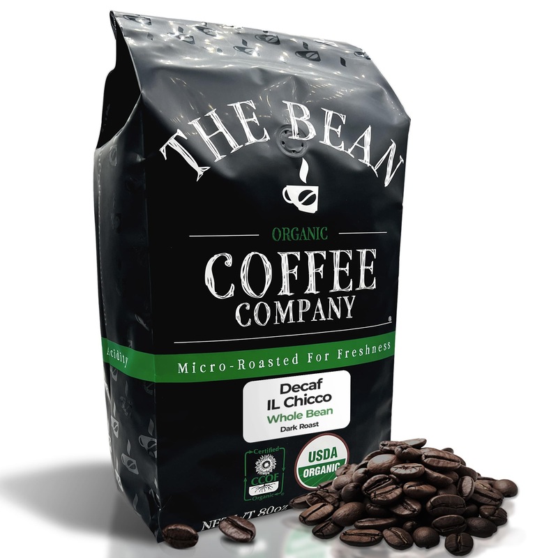 The Bean Organic Coffee Company Water Processed Decaf Il Chicco (Traditional Italian Roast), Dark Roast, Whole Bean Coffee, 5-Po