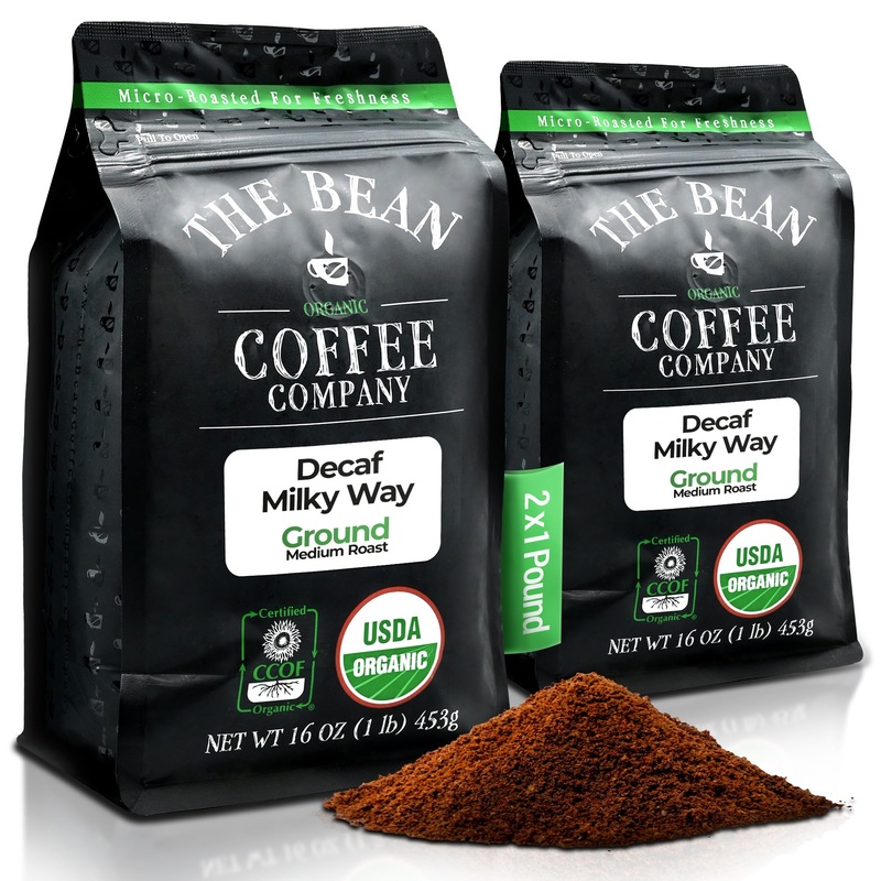 The Bean Organic Coffee Company Water Processed Decaf Milky Way, Medium Roast, Ground Coffee, 16-Ounce Bags (Pack Of 2), Caf   M