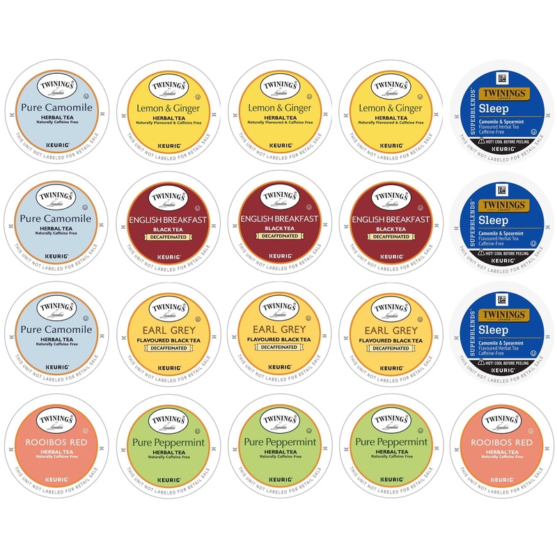 Twinings 20 Count Herbal & Decaffeinated Sampler Assorted Keurig 2.0 K-Cups – Perfect Gourmet Gift Set