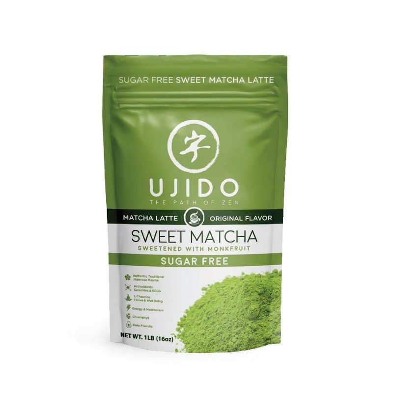 Ujido Sweet Matcha, 16 Oz. – Sugar-Free Ceremonial Grade Japanese Matcha Powder – Sweetened With Monk Fruit & Non-Gmo Erythritol
