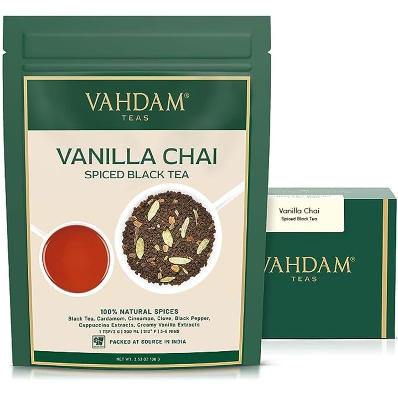 Vahdam, Vanilla Spiced Masala Chai Tea | 3.53Oz (+50 Cups) Gluten Free, Vegan | Delicious Blend Of Vanilla & Masala Chai Tea | S