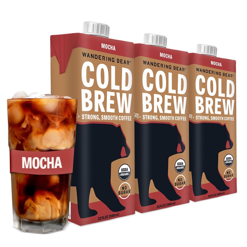 Wandering Bear Organic Mocha Cold Brew Coffee, 32 Fl Oz, 3 Pack – Extra Strong, Bold, Smooth, Unsweetened, Shelf-Stable, Ready T