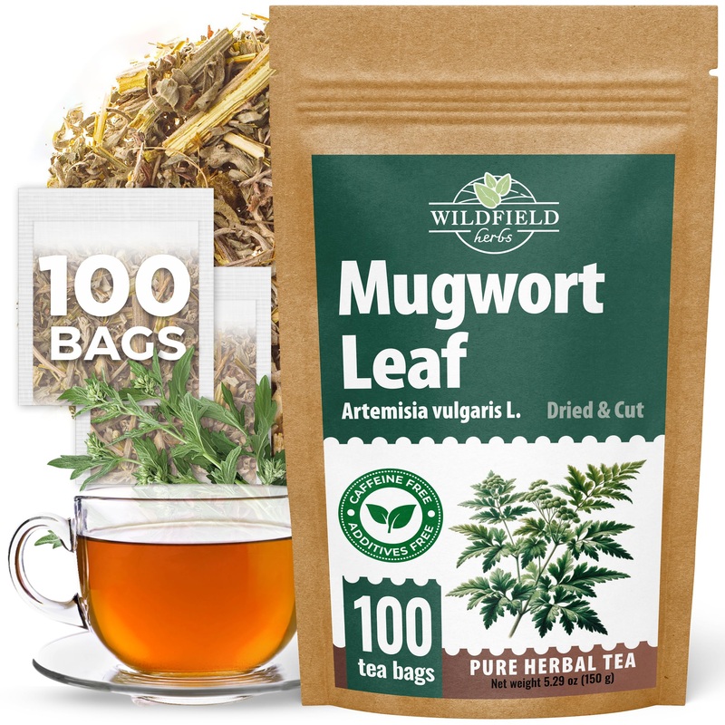 WILDFIELD HERBS 100 Bags Dried Mugwort Tea (Artemisia Vulgaris) – Herbal Tea for Relaxation, 1.5g Each, 100 Count