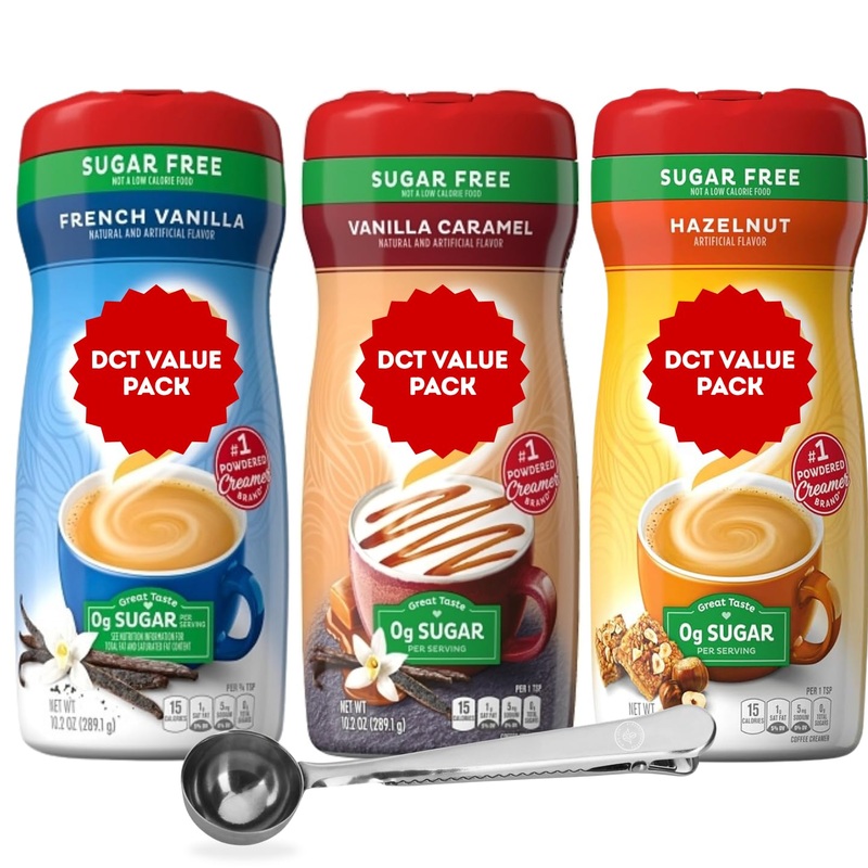 Zero Sugar Powder Coffee Creamer Variety – French Vanilla, Vanilla Caramel & Hazelnut With Direct Coffee Tea Est 2019 Spoon, Non