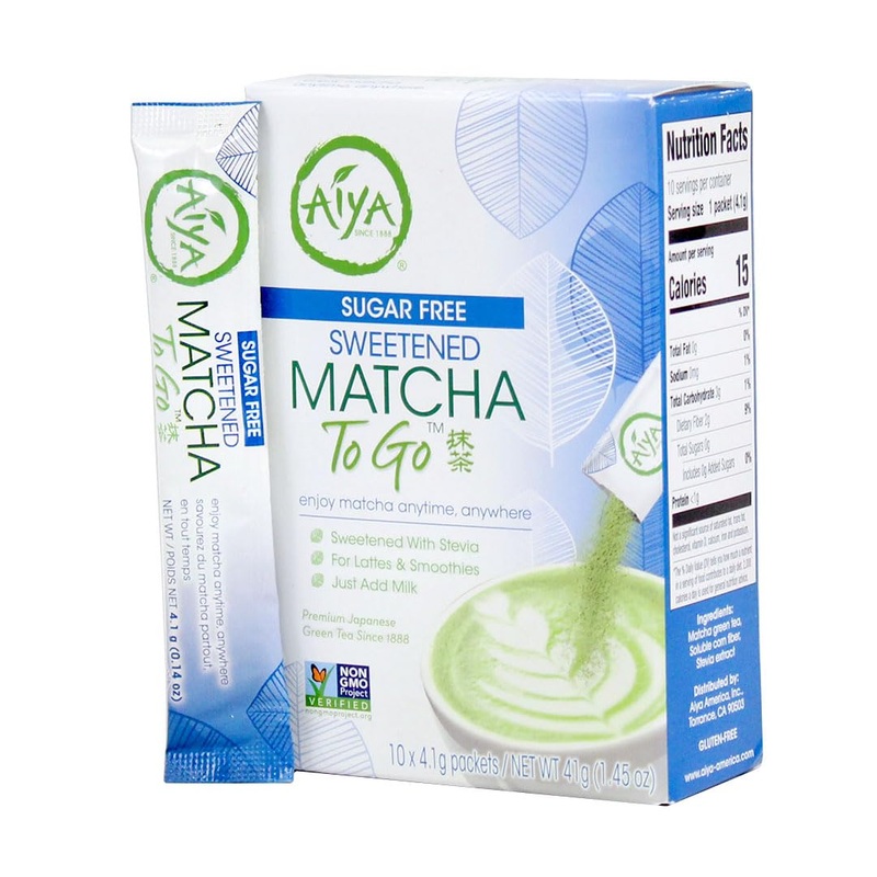 Aiya Sugar-Free Sweetened Matcha To Go Sticks – Stevia Sweetened Packets, Premium Japanese Matcha Powder, Gluten-Free – 10 Singl