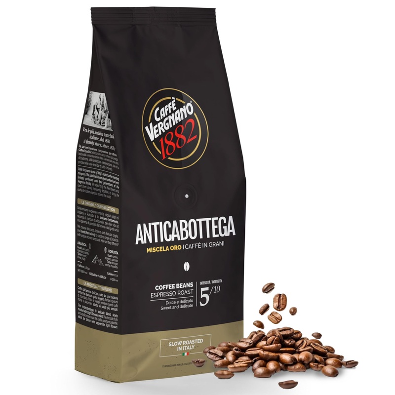 Caffe Vergnano 1882 Antica Bottega Whole Bean Arabica Medium Roast Espresso, 1.1 Lbs Bag – Italian Coffee Beans With Notes Of Ch