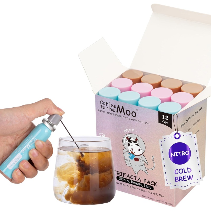 Coffee To The Moo Nitro Cold Brew Coffee Concentrate – Mix Pack (Keto, Collagen & Mushroom Coffee) | Instant Iced Or Hot | Pocke
