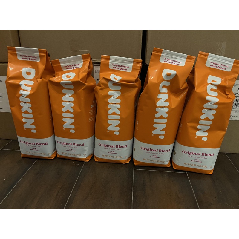 Dunkin’ Donuts Whole Bean Coffee, 5 LB (5 x 1 LB), Freshly Roasted, Perfect for Brewing, Rich Flavor, 16 Ounce Pack