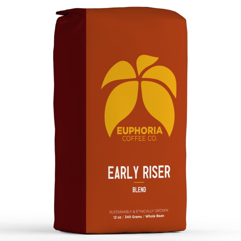 Euphoria Coffee Co. Early Riser Whole Bean Coffee – Light & Dark Roast Blend | 12Oz Bag (1 Pack)