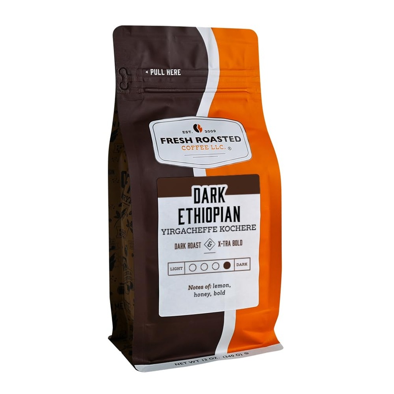 Fresh Roasted Coffee, Dark Ethiopian Yirgacheffe Kochere, 12 Oz, Dark Roast, Kosher, Ground