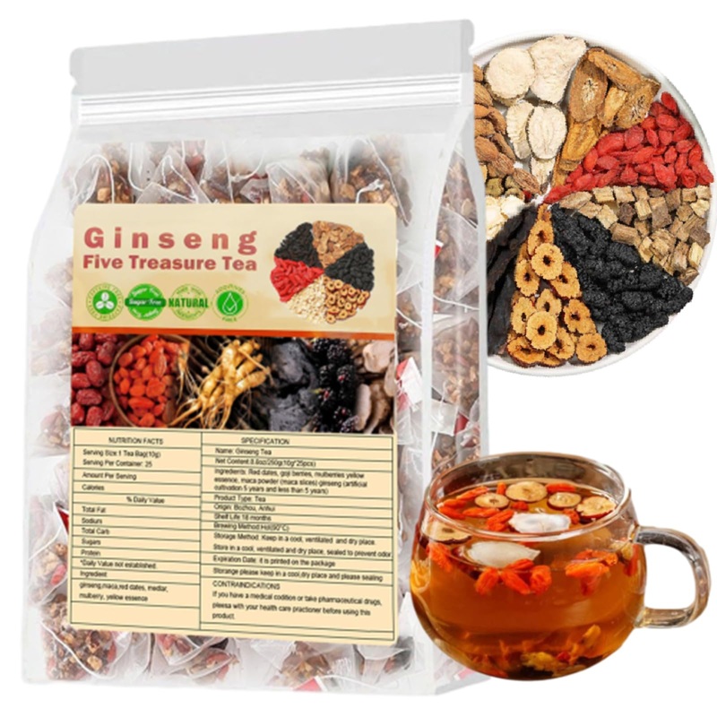 Ginseng Five Treasure Tea – Kidney Wubao Tea, Ginseng Kidney Teas Formula Five Treasure Red Date Natural Chinese Herbal Teas, Te