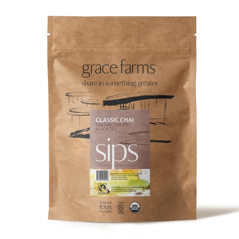 Grace Farms Organic Classic Chai Black Tea, 50 Sachet Pouch | Ginger & Spices | Fairtrade & Kosher |Gives Back 100% Of Profits