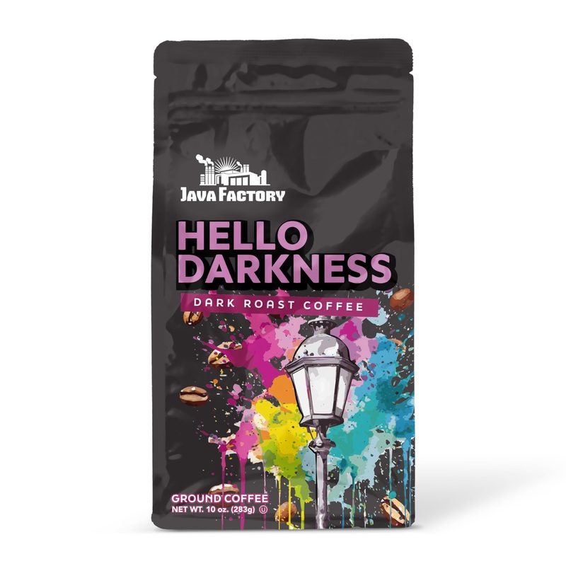 Java Factory Hello Darkness Flavored Ground Coffee Bag – Extra Bold Dark Roast Brew, Made With 100% Arabica Beans, 10 Oz