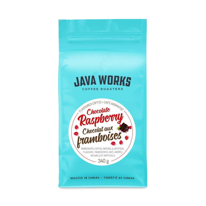 Java Works Coffee – Chocolate Raspberry Flavored Coffee | 12 Ounces | Medium Roast | Whole Bean | No Sugar Added