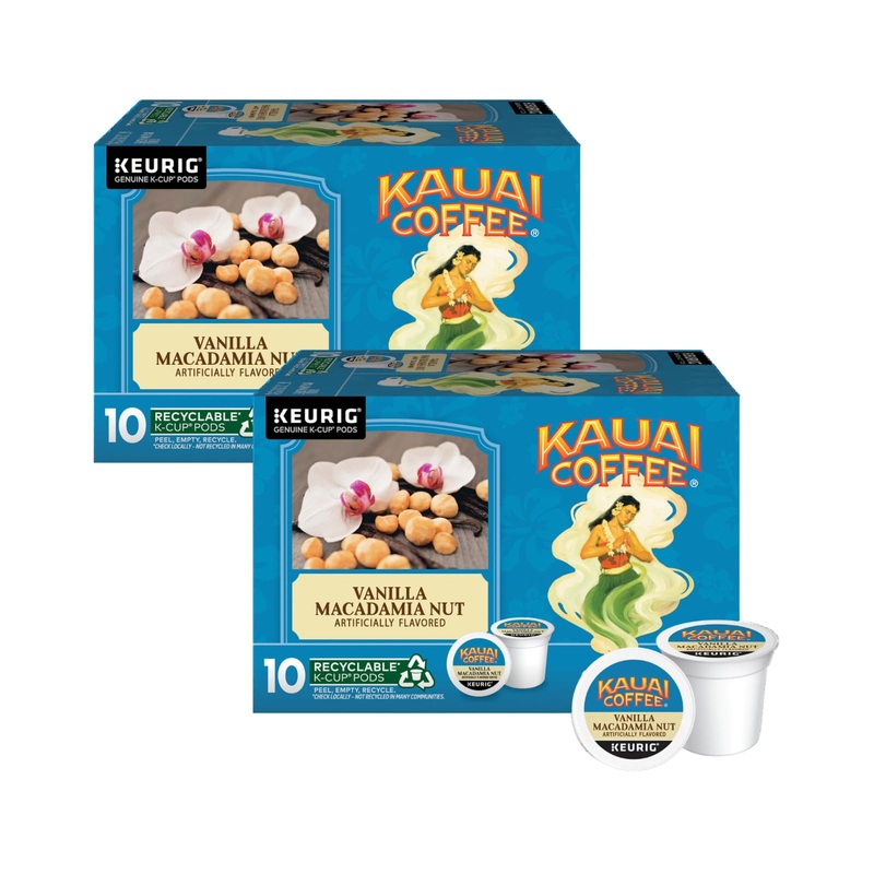 Kauai Coffee K-Cup Pods – Vanilla Macadamia Nut Flavor – Premium Arabica, 10 Ct (Pack Of 2)