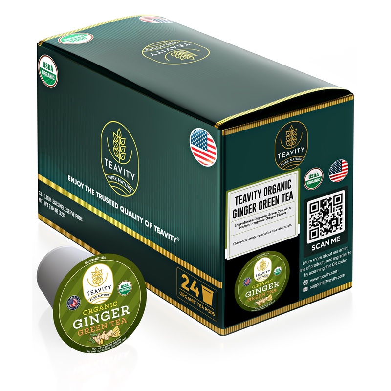 Organic Ginger Green Tea Pods For Keurig By Teavity (24 Tea Pods)