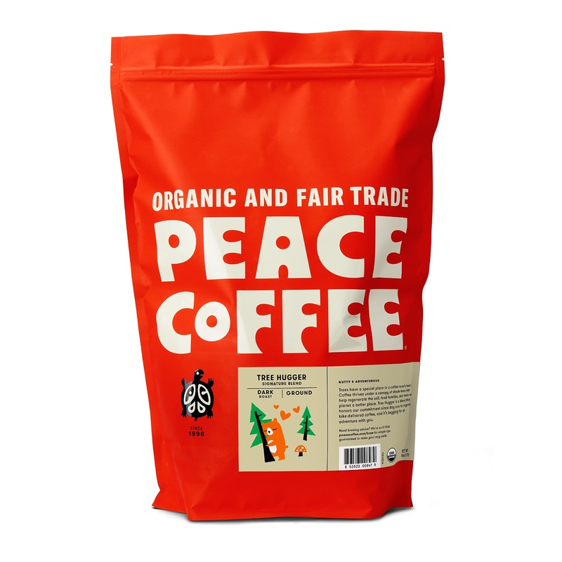 Peace Coffee Tree Hugger Signature Blend | 5 Lb Ground Dark Roast | Organic Fair Trade | Soft, Smooth Flavor | Shade Grown, Fres
