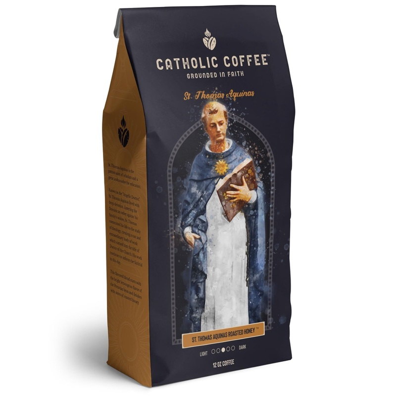St. Thomas Aquinas Honey Blend Medium Roast Catholic Coffee (Whole Bean) 12 Oz Small-Batch Craft Coffee, Gift For Catholic Faith