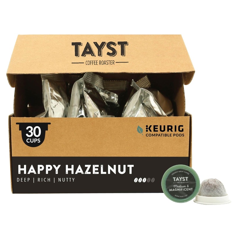 Tayst Coffee Pods, Happy Hazelnut Medium Roast, K Cups Compatible With Keurig Coffee Maker, Sustainable Single Serve, Pack Of 30
