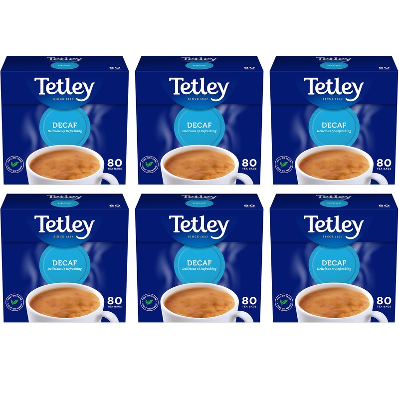 Tetley Decaf 80 Teabags 250 G (Pack Of 6, Total 480 Teabags)