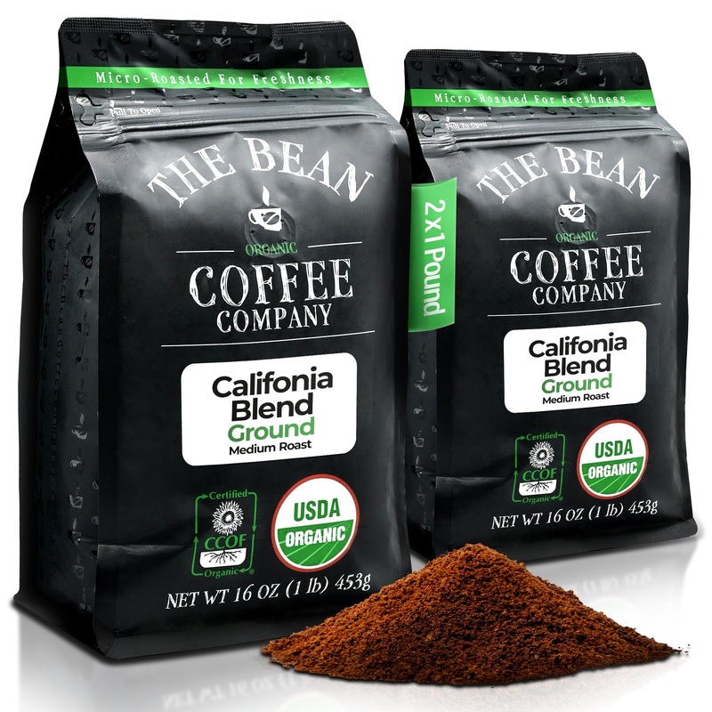 The Bean Organic Coffee Company California Blend, Medium Roast, Ground Coffee, 16-Ounce Bags (Pack Of 2), Caf   Molido Tostado O