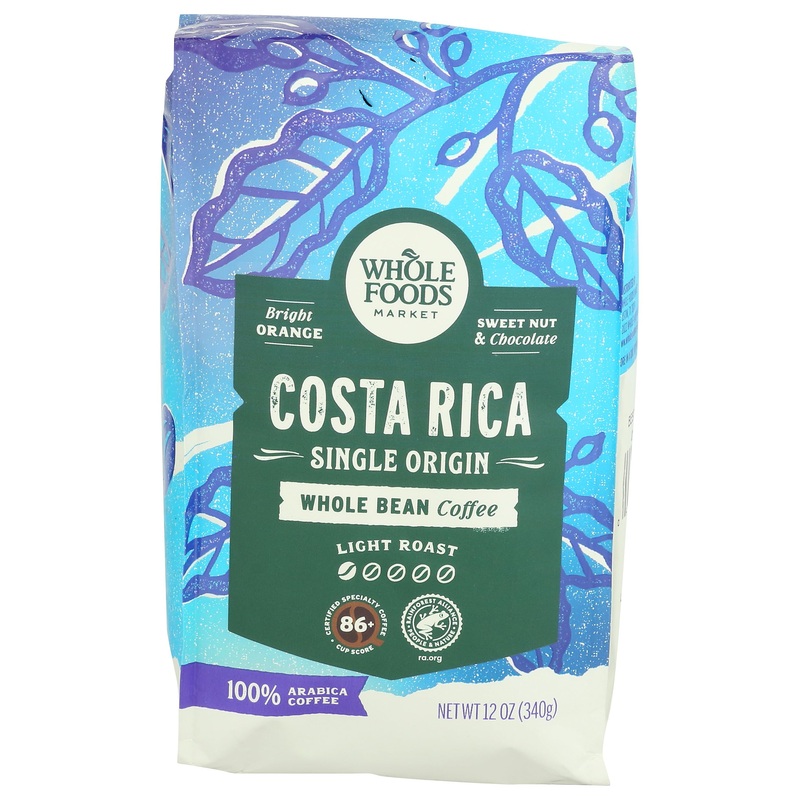 Whole Foods Market, Costa Rica Single Origin Whole Bean Coffee, Light Roast, Orange & Chocolate, 12 Ounce