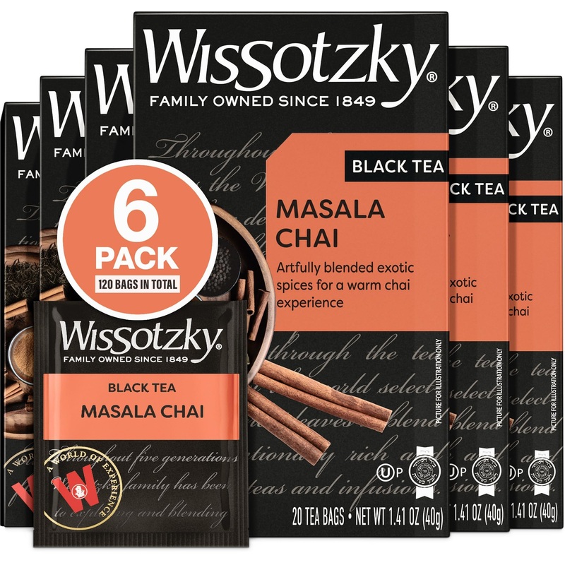 Wissotzky Masala Chai Black Tea (6 Pack – 120 Tea Bags) | Aromatic Chai Tea | Antioxidant Rich | Comforting Tea | Black Tea Bags