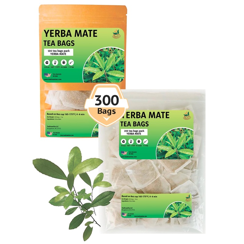 Yerba Mate Tea – Green Cut & Sifted – Unsmoked Energy Boost – 300 Tea Bags – Packed With Nutrients – Your Perfect Coffee Replace